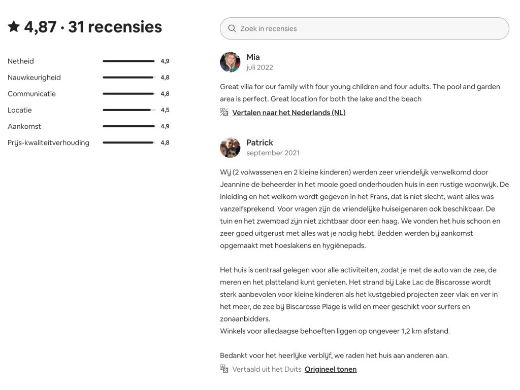 recensies op AirBnb